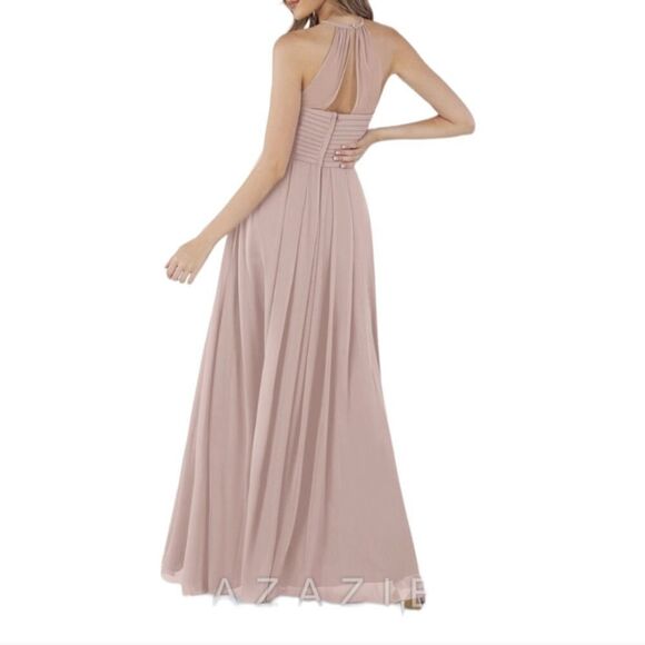 Azazie Blush Pink Princess Halter Bridesmaid Dress Size 2 - Picture 2 of 10